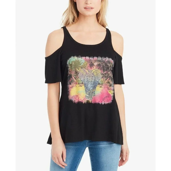 Jessica Simpson Cold-Shoulder Elephant Print Tee NWT Small - Picture 10 of 10